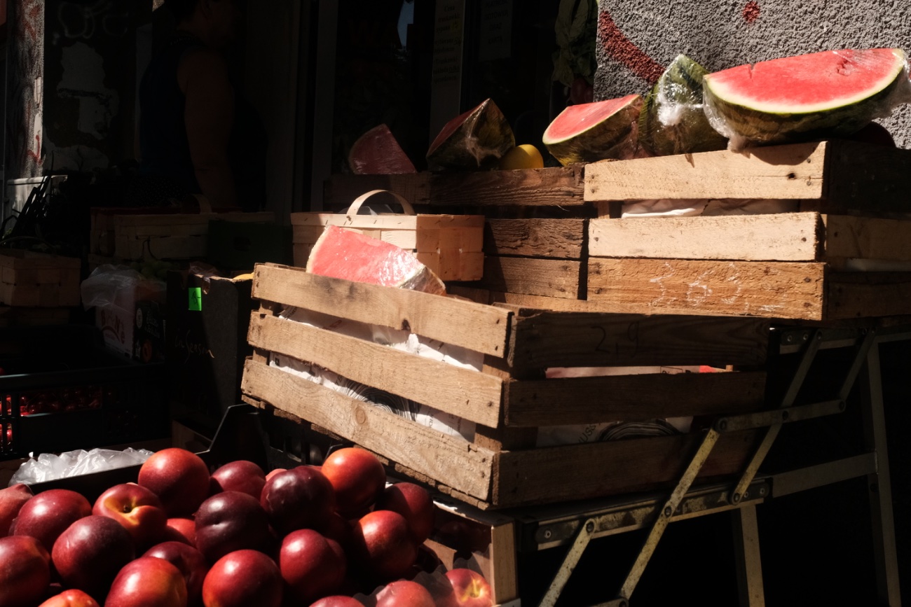 produce crates, street market